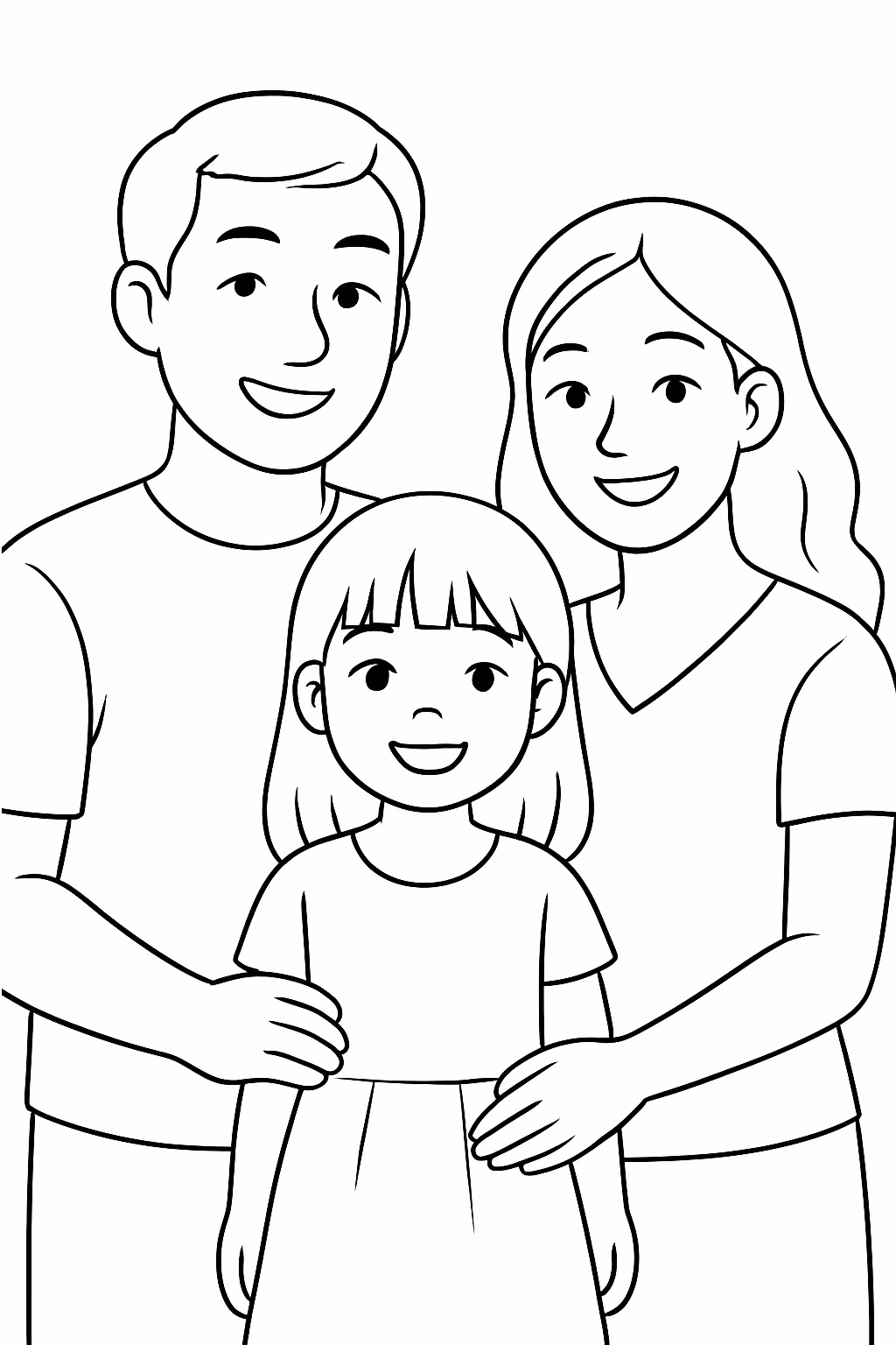 Uma familia com pai japones filha japonesa e mae brasileira para colorir — desenho para imprimir