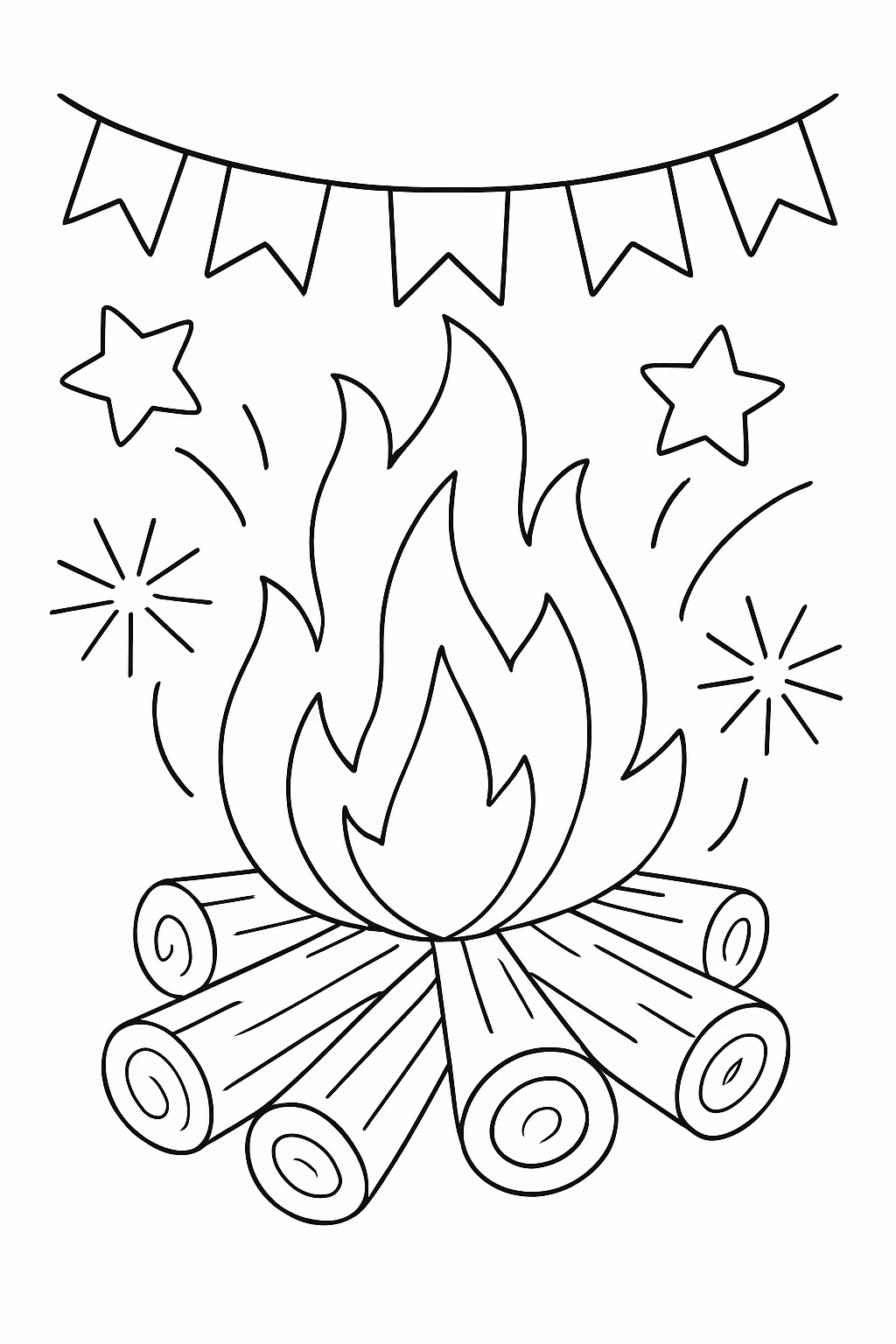 Uma fogueira de sao joao para colorir — desenho para imprimir