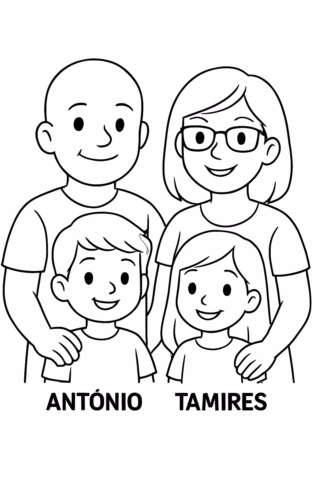 Uma foto de familioa com o nome de cada um para colorir — desenho para imprimir