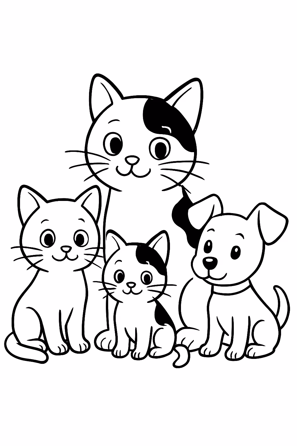 Uma gata com a cor malhada braca e preta com para colorir — desenho para imprimir