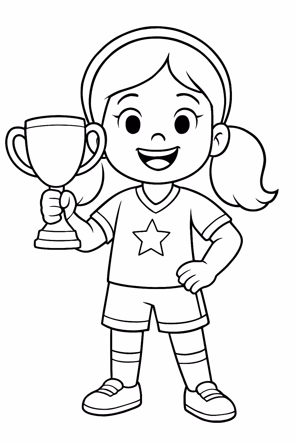 Uma menina com a roupa do brasil e com a para colorir — desenho para imprimir