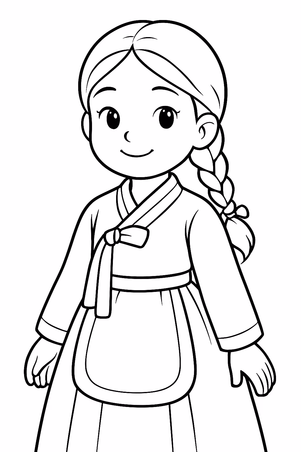 Uma menina coreana linda para colorir — desenho para imprimir