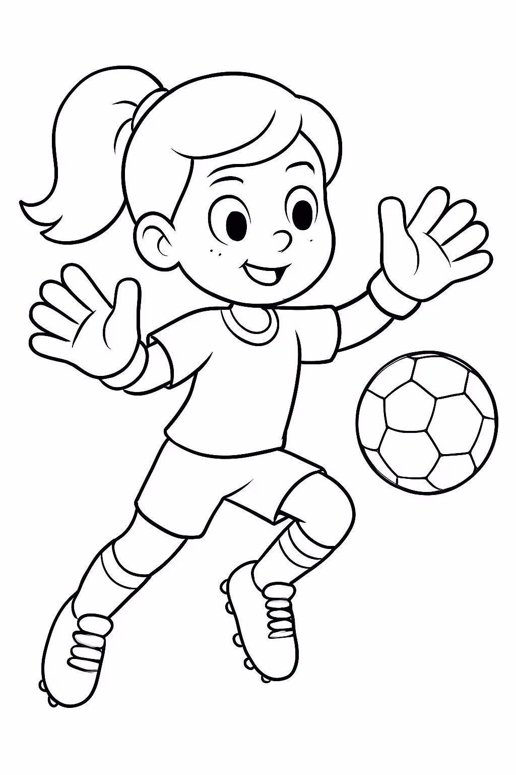 Uma menina crianca a fazer uma defesaca para colorir — desenho para imprimir
