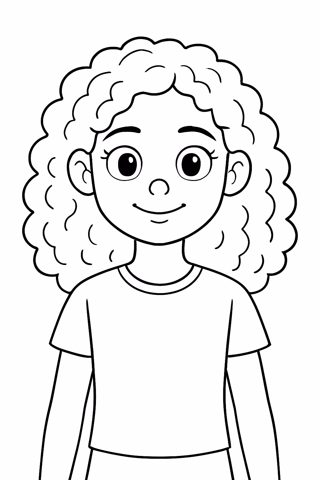 Uma menina de cabelos castanhos e cacheados pre adolescente para colorir — desenho para imprimir