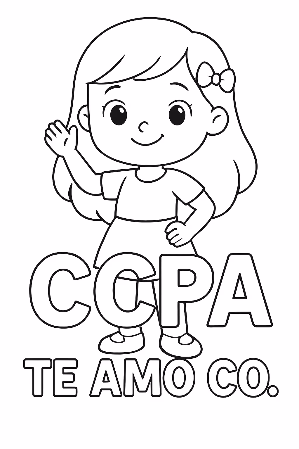Uma menina que e cima dela esteja escrito ccpa te para colorir — desenho para imprimir