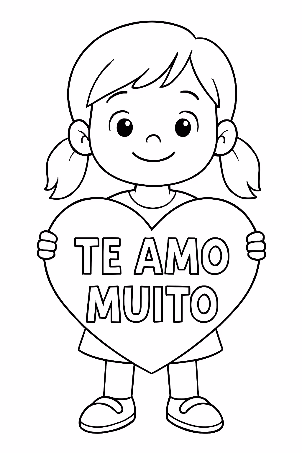 Uma menina que e cima dela esteja escrito te amo para colorir — desenho para imprimir