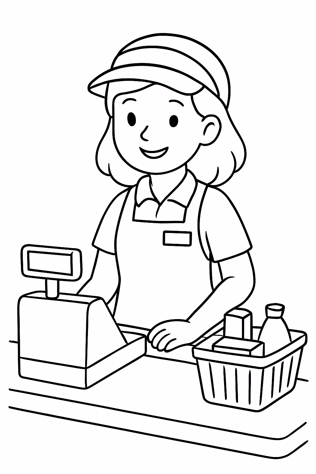 Uma operadora de caixa para colorir — desenho para imprimir