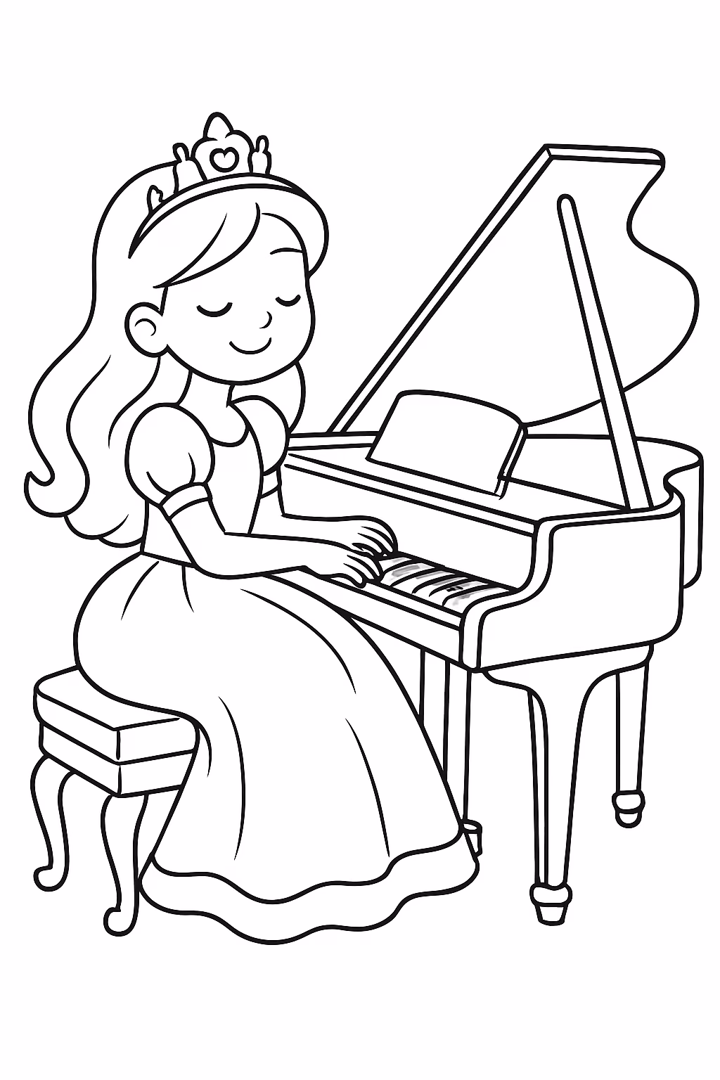 Uma princesa tocando piano para colorir — desenho para imprimir