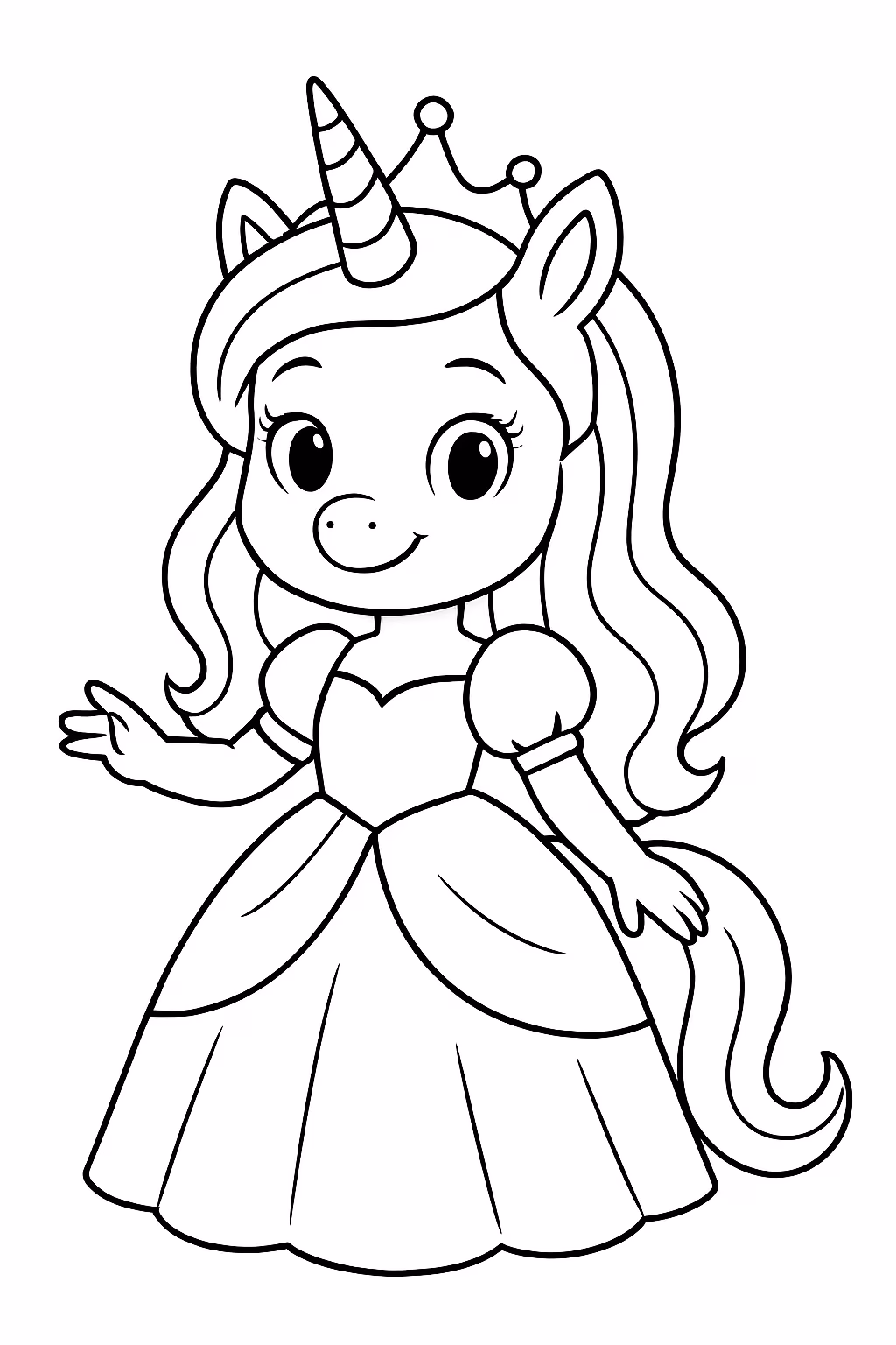 Uma princesa unicornio para colorir — desenho para imprimir