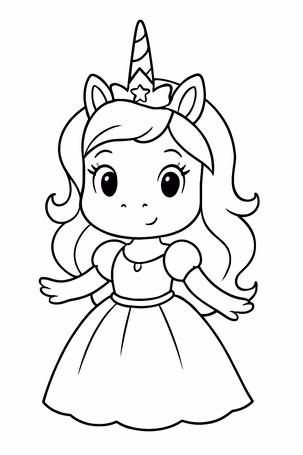 Uma princesa unicornio sem nariz para colorir — desenho para imprimir