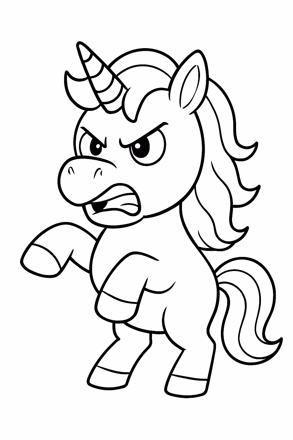 Unicornio bravo para colorir — desenho para imprimir