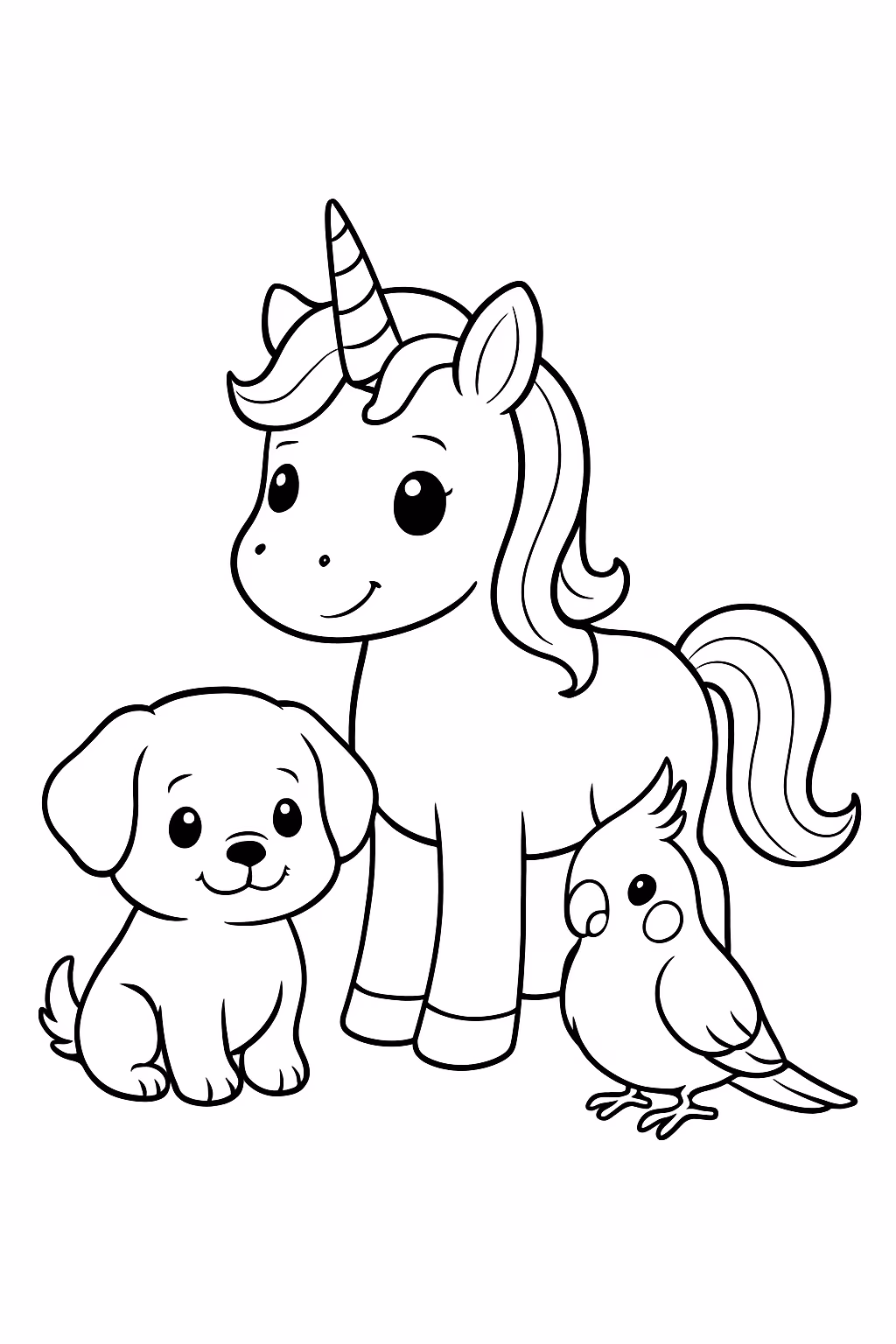 Unicornio com marca no flango de animais e cachorro e para colorir — desenho para imprimir