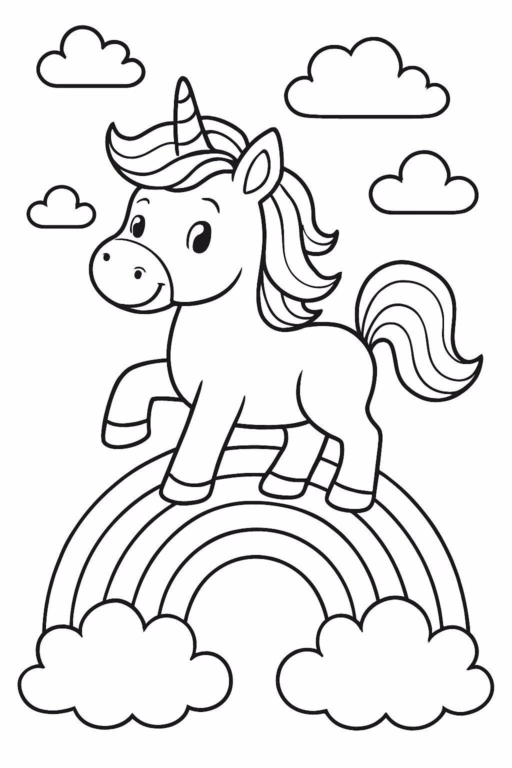 Unicornio no arco iris para colorir — desenho para imprimir