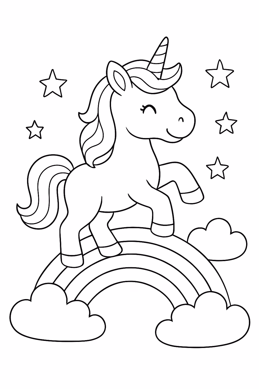 Unicornio no arco iris ja colorido para colorir — desenho para imprimir