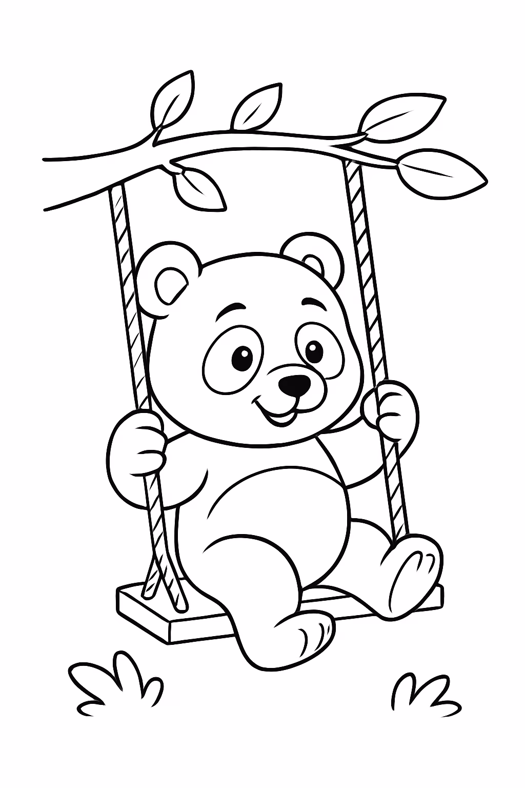 Urso panda andando de balanco para colorir — desenho para imprimir