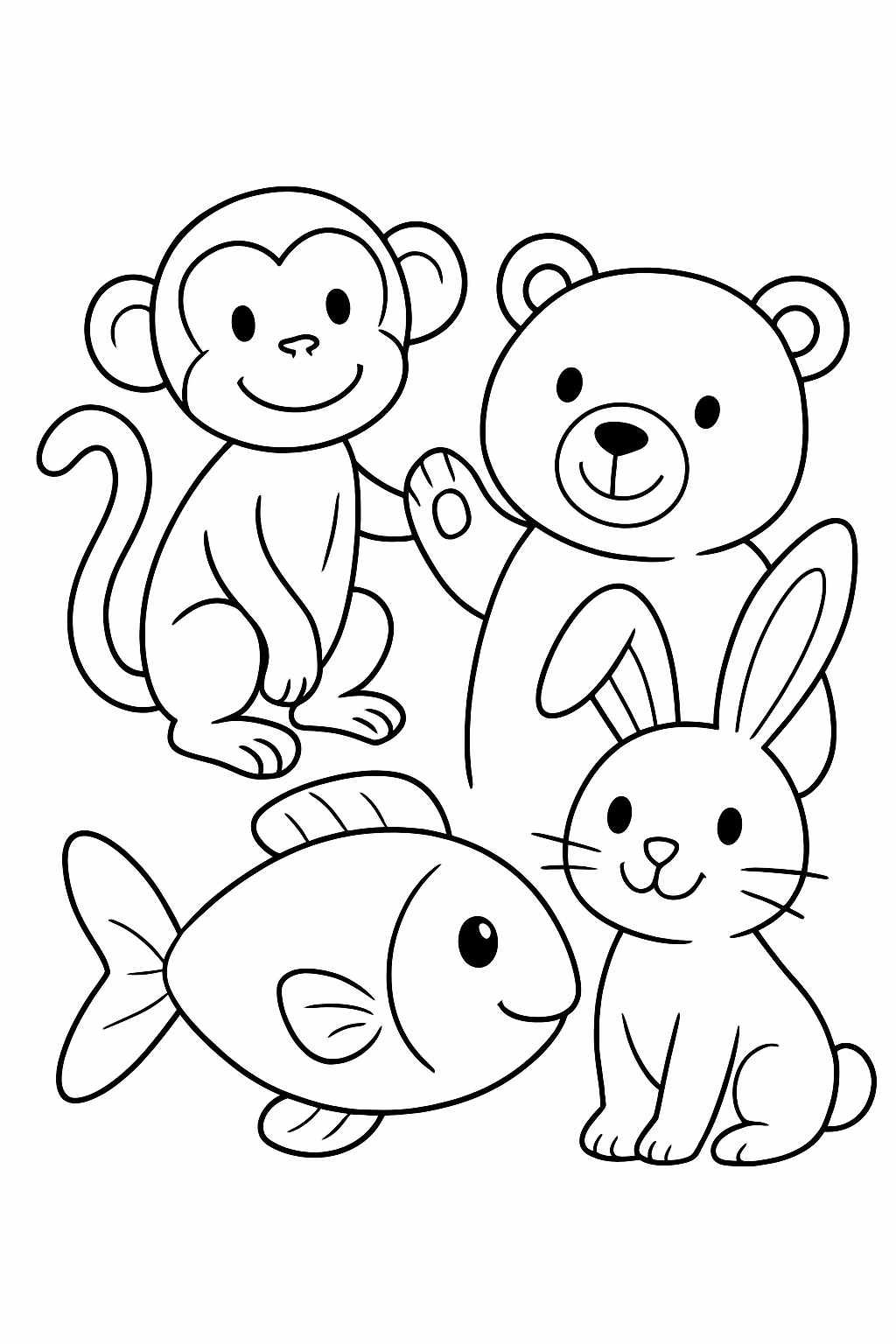 Varios animais contendo peixe para colorir — desenho para imprimir