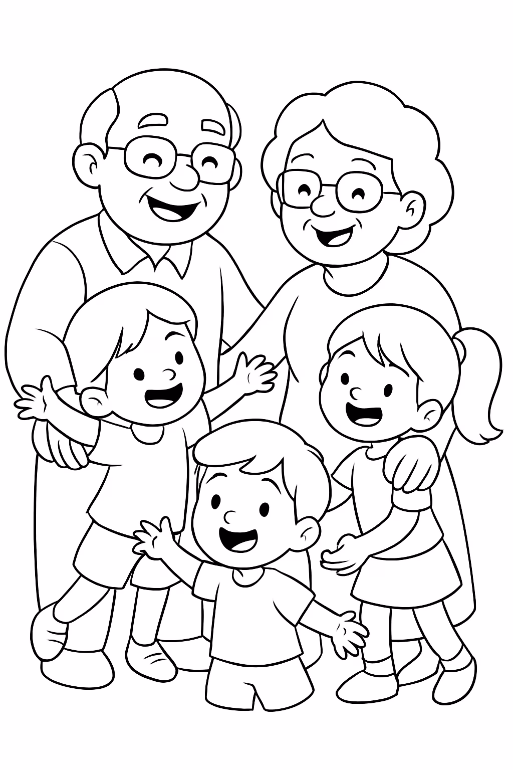 Vovo e vovo brincando com os netos maria clara theo para colorir — desenho para imprimir