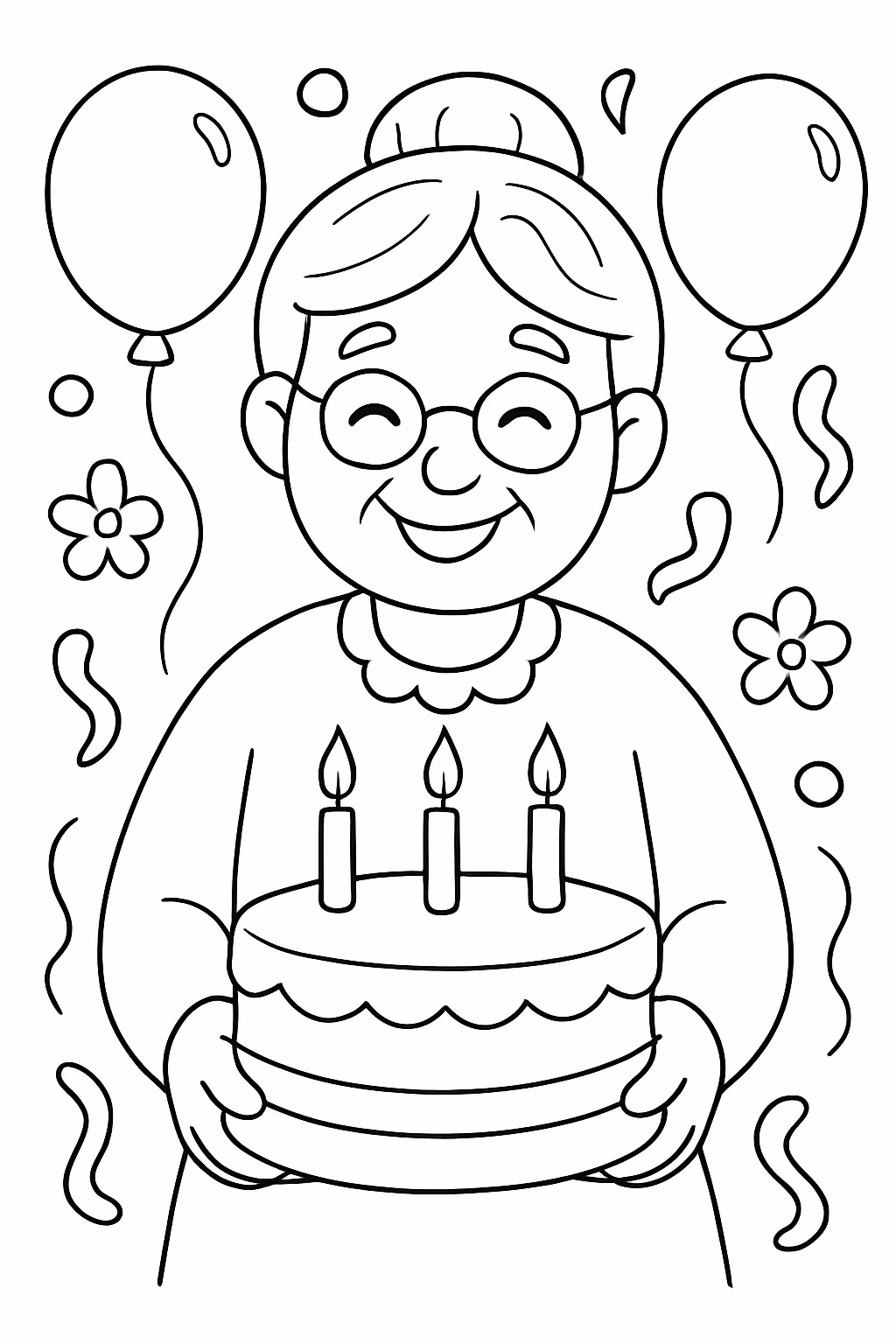 Vovo feliz aniversario para colorir — desenho para imprimir