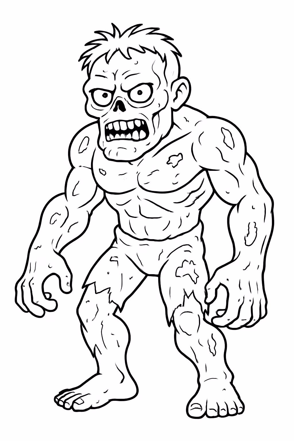 Zunbi mutantante e forte e realista sen camiza para colorir — desenho para imprimir