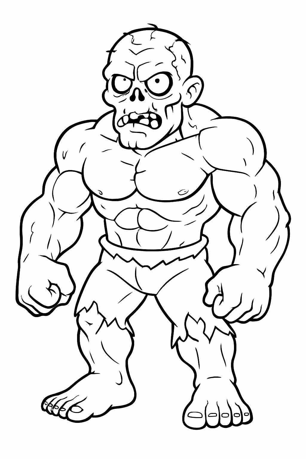Zunbi mutantante e forte e realista sen camiza e brasos para colorir — desenho para imprimir