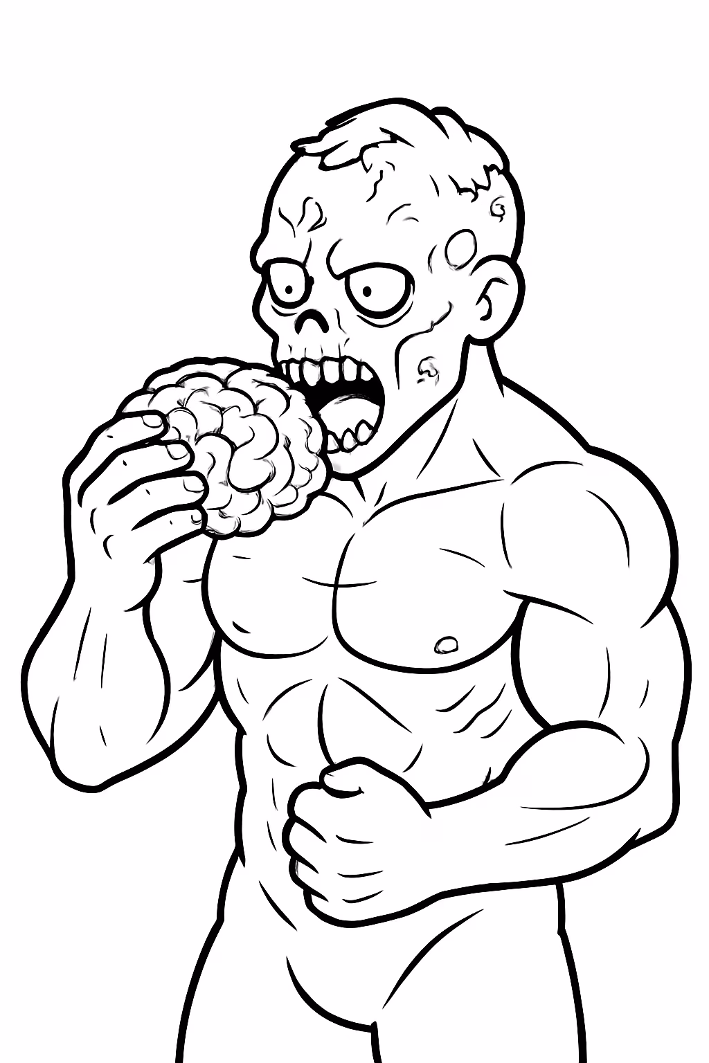 Zunbi mutantante e forte e realista sen camiza e brasos para colorir — desenho para imprimir