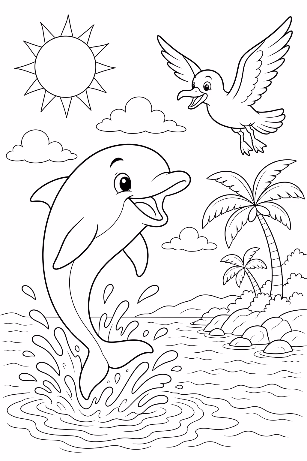 Golfinhos para colorir — desenho para imprimir