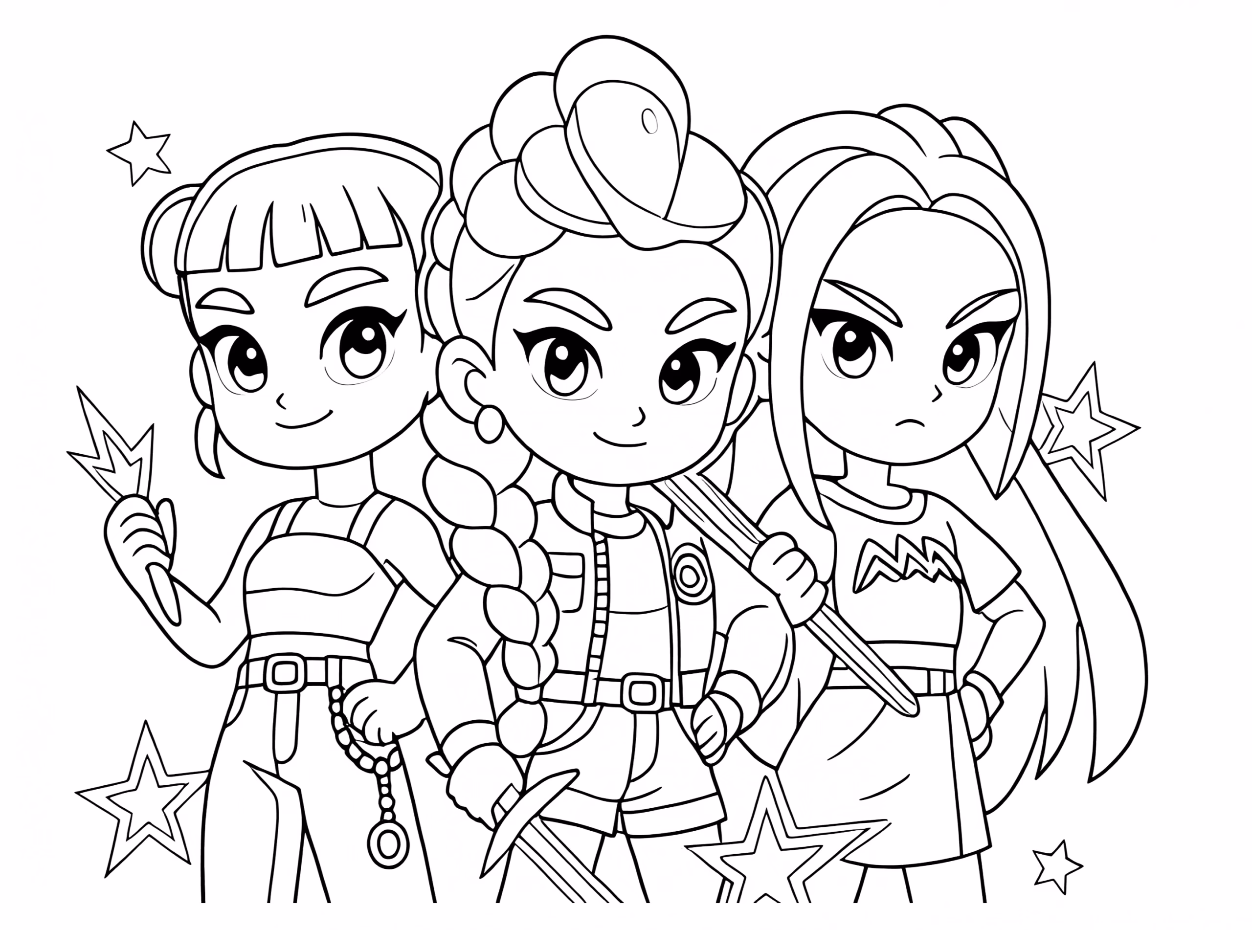 Guerreiras do k pop para colorir — desenho para imprimir