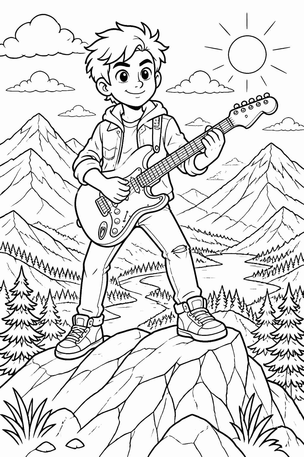 Guitarra para colorir — desenho para imprimir