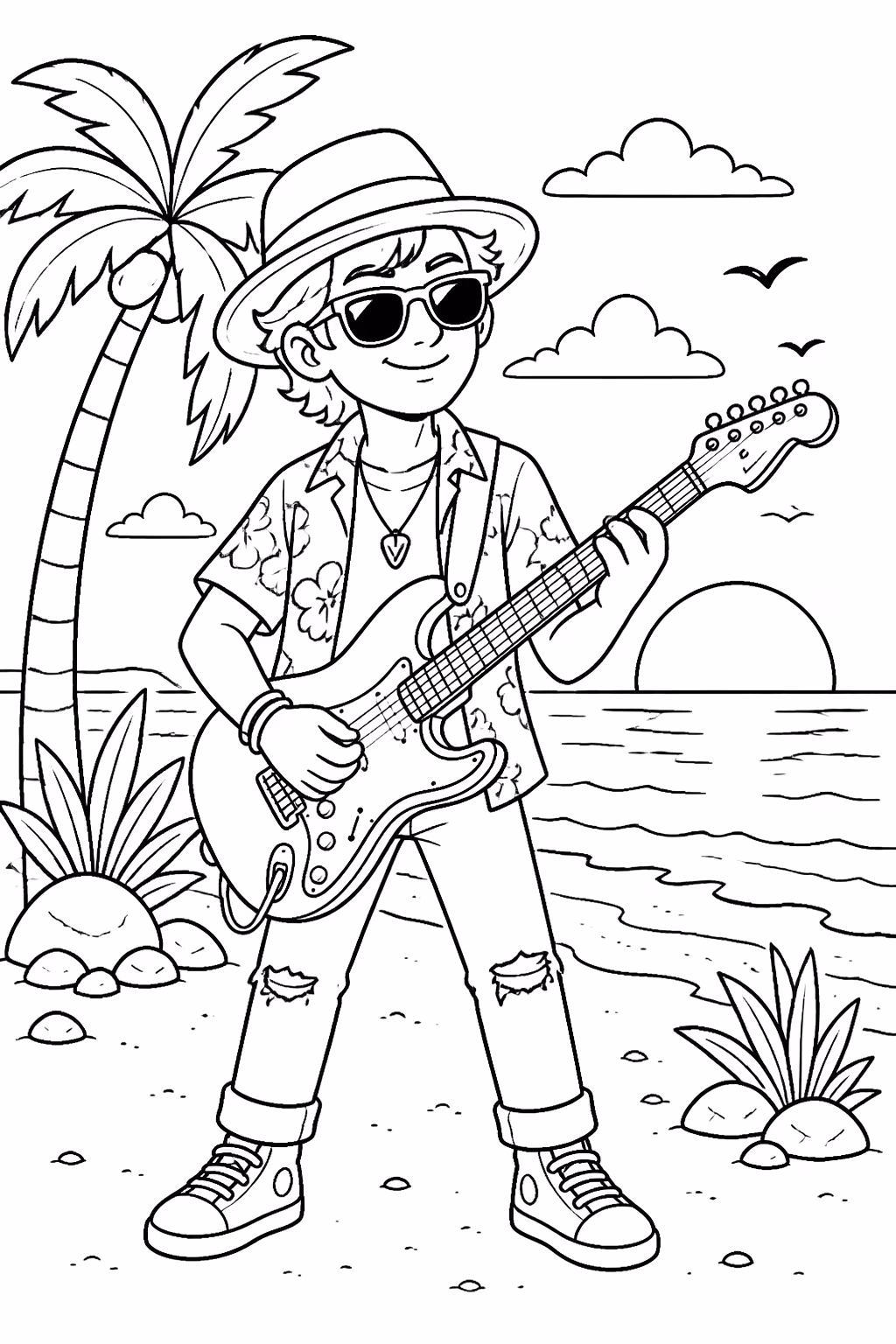 Guitarra para colorir — desenho para imprimir