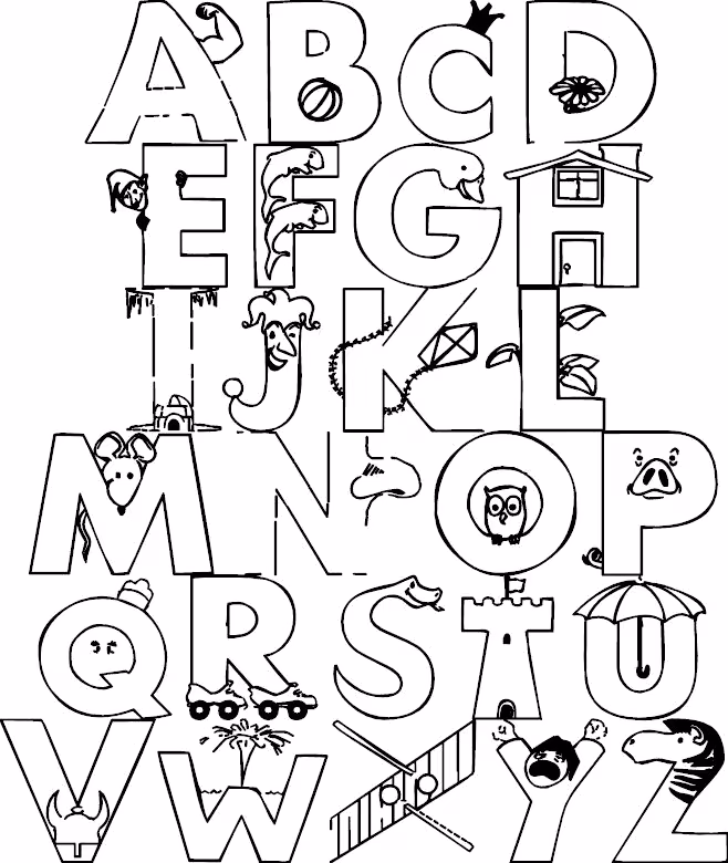 Letras alfabeto para colorir — desenho para imprimir
