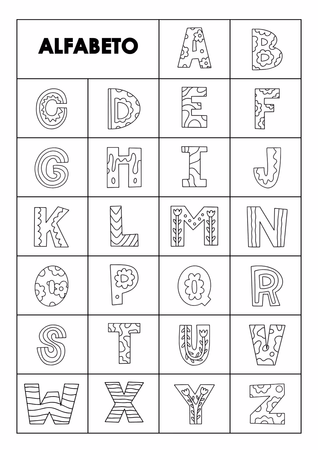 Letras alfabeto para colorir — desenho para imprimir