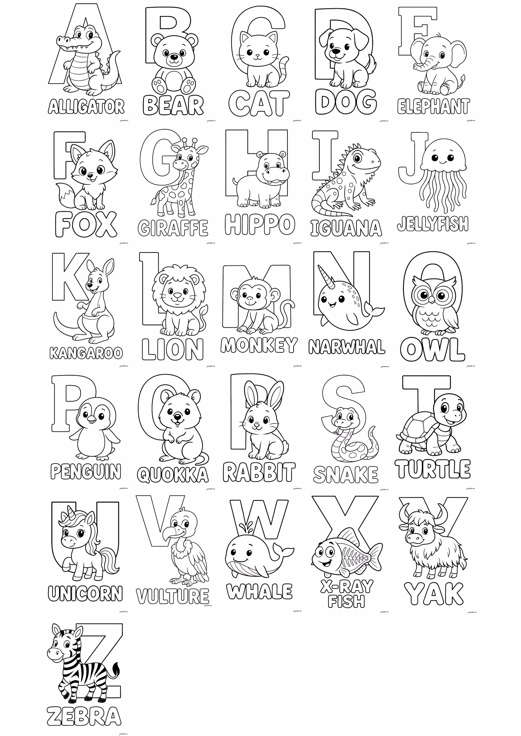 Letras alfabeto para colorir — desenho para imprimir