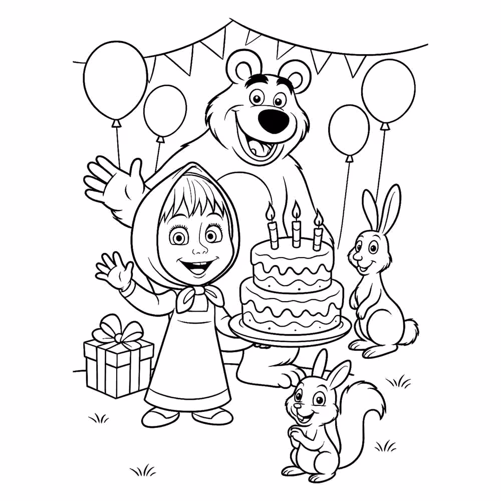 Masha e o urso para colorir — desenho para imprimir