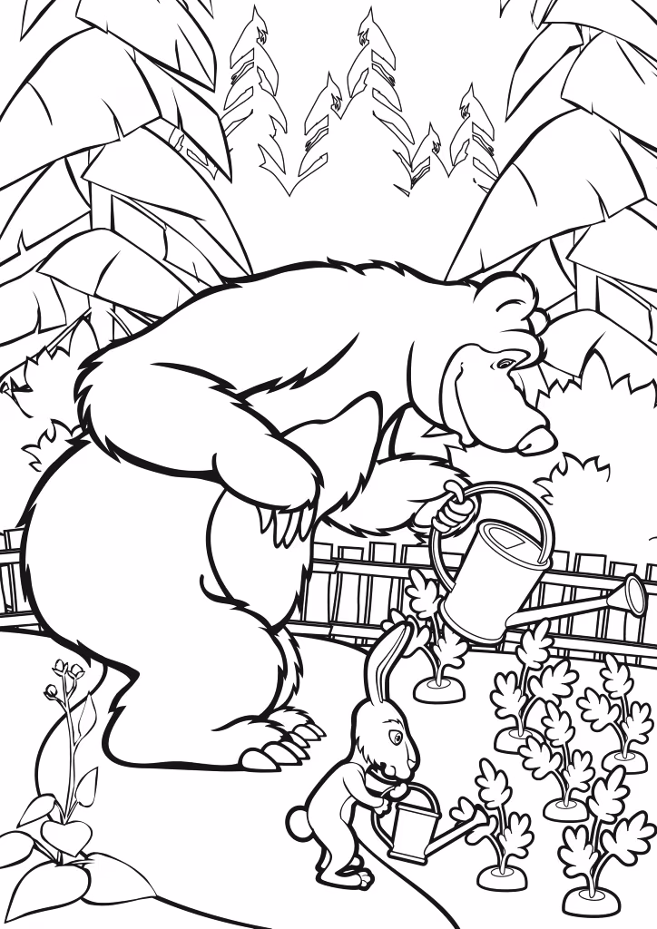 Masha e o urso para colorir — desenho para imprimir