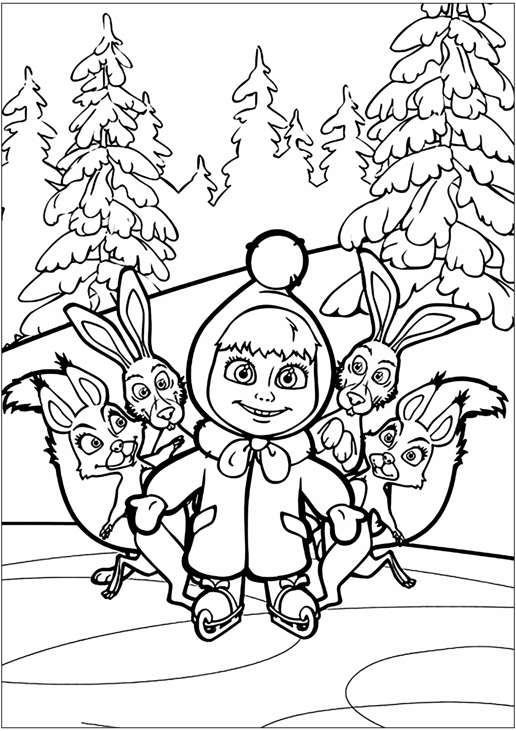 Masha e o urso para colorir — desenho para imprimir