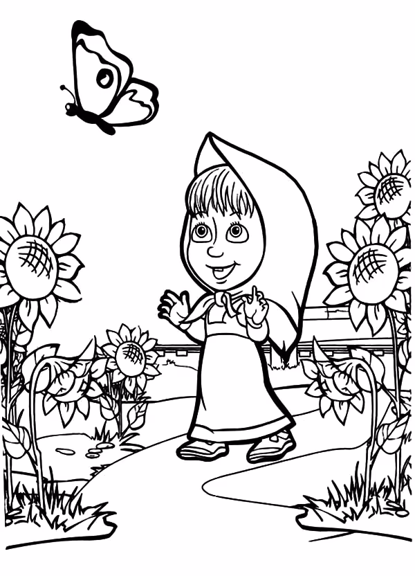 Masha e o urso para colorir — desenho para imprimir