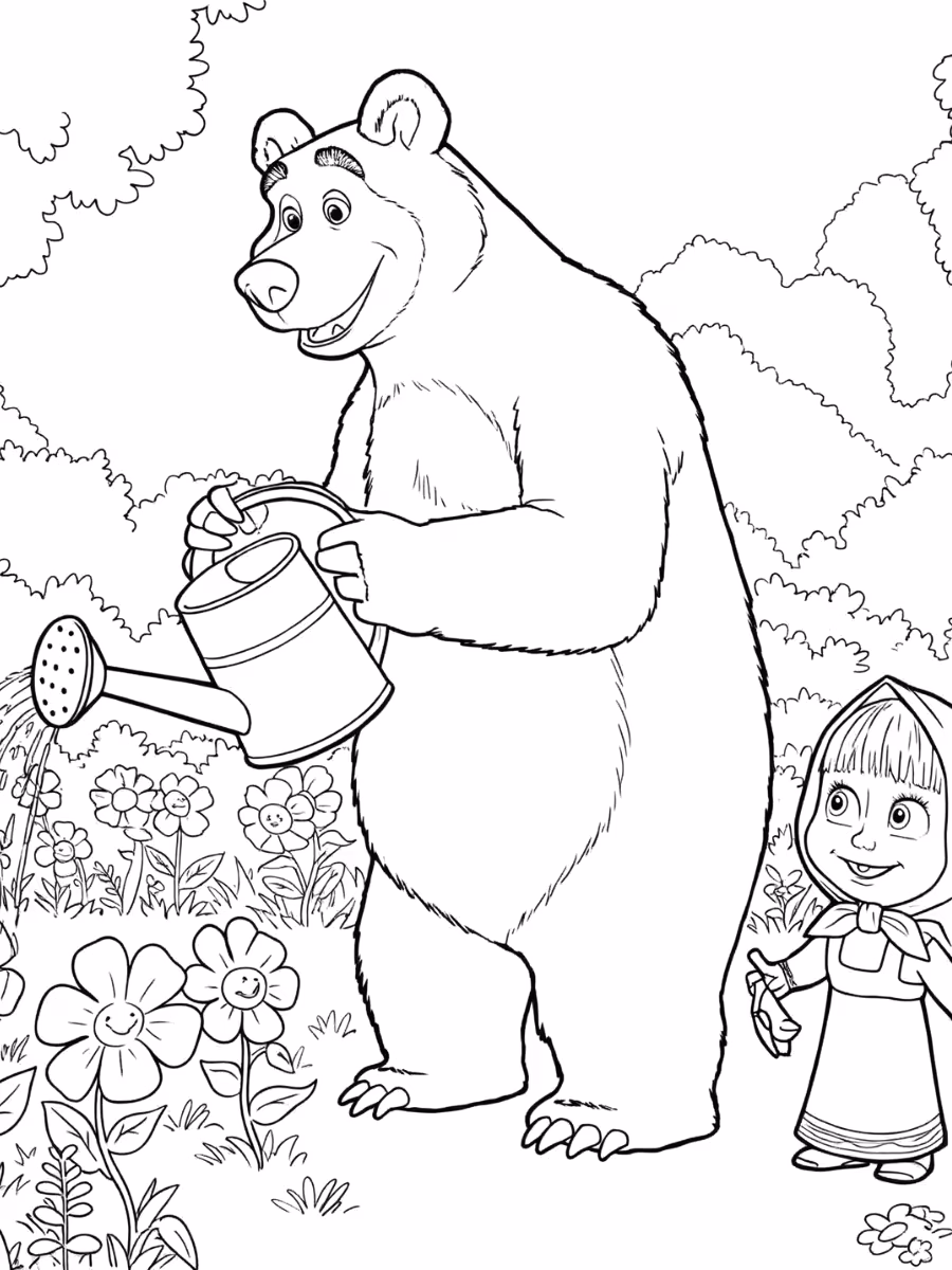 Masha e o urso para colorir — desenho para imprimir