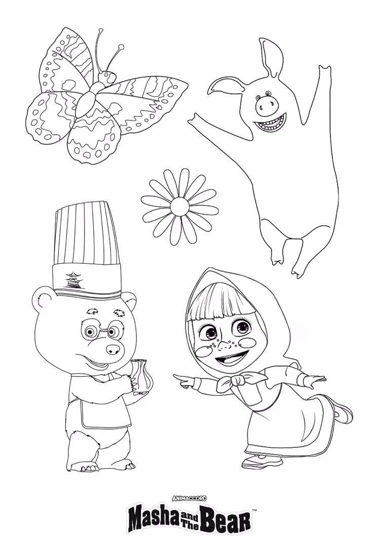 Masha e o urso para colorir — desenho para imprimir