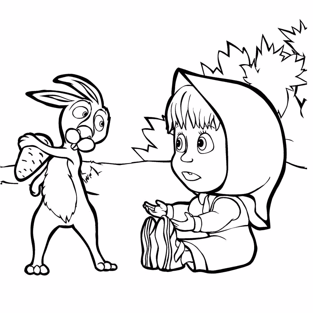 Masha e o urso para colorir — desenho para imprimir
