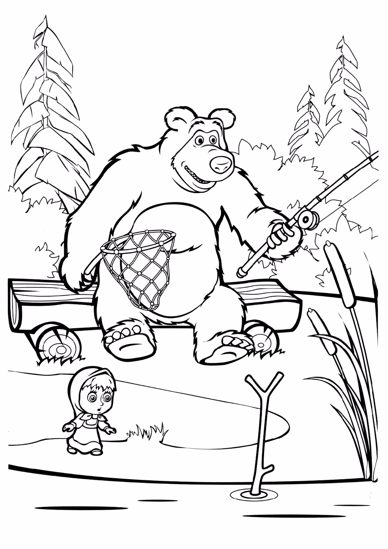 Masha e o urso para colorir — desenho para imprimir