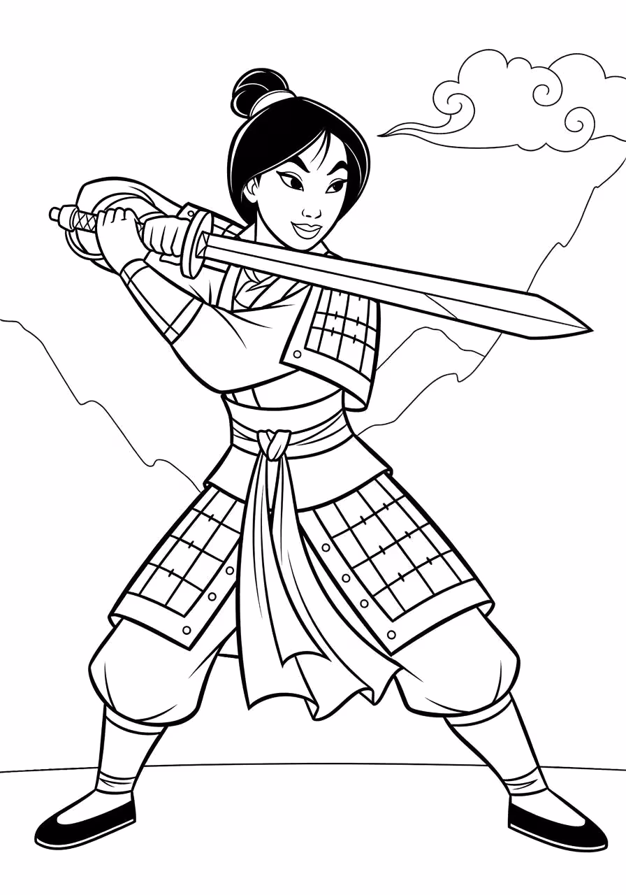 Mulan para colorir — desenho para imprimir
