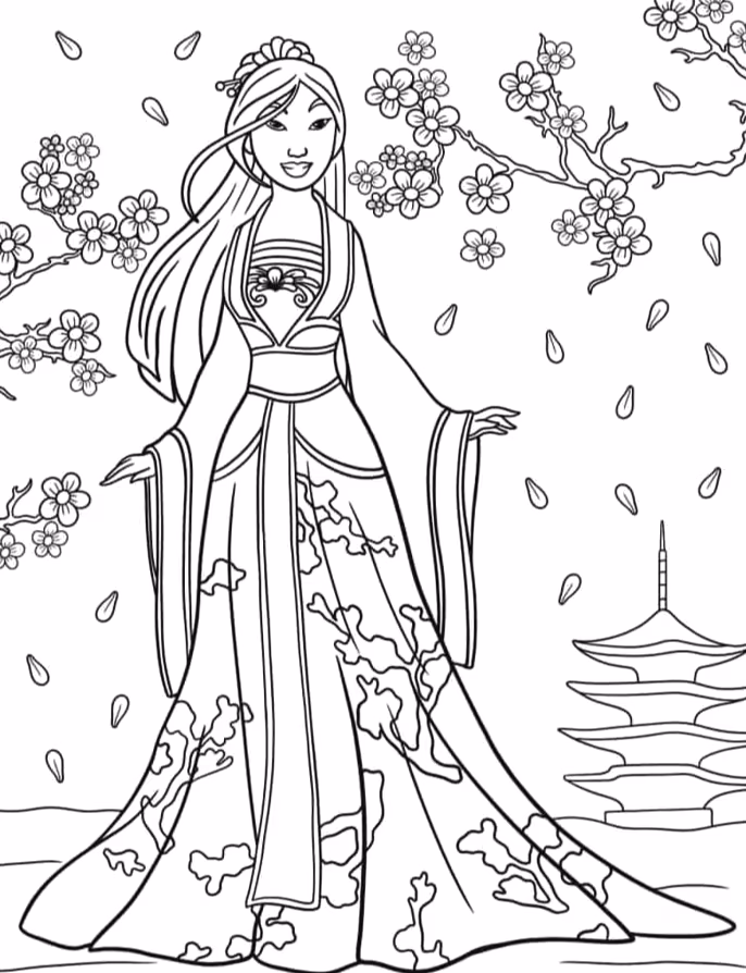Mulan para colorir — desenho para imprimir