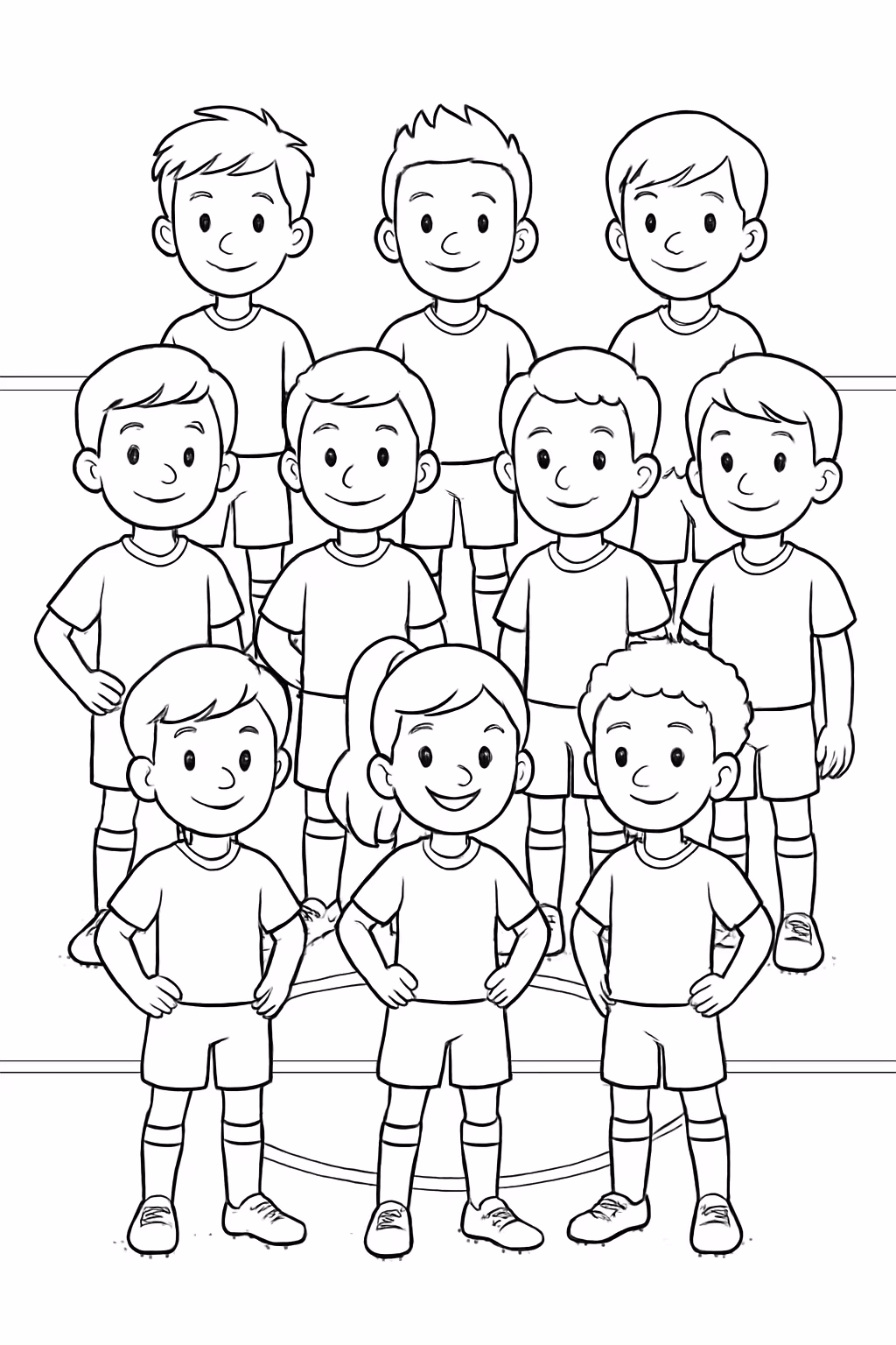 Jogadores de futebol parados em campo sem bola para colorir — desenho para imprimir