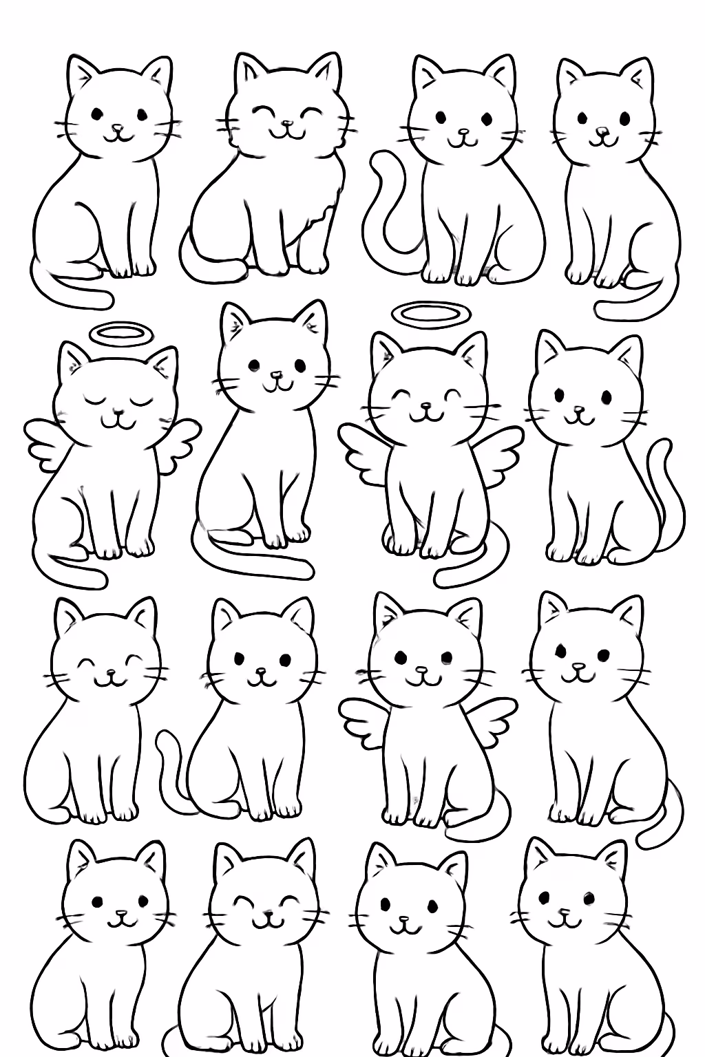 Gatos normais e gatos anjinhos para colorir — desenho para imprimir