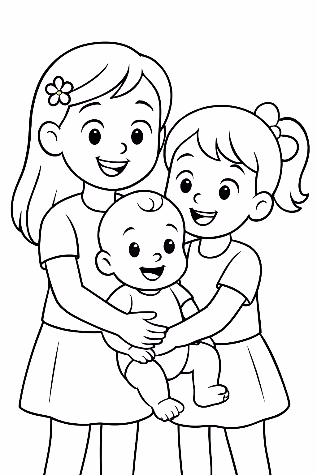Menina de e anos e um menino de 1ano para colorir — desenho para imprimir