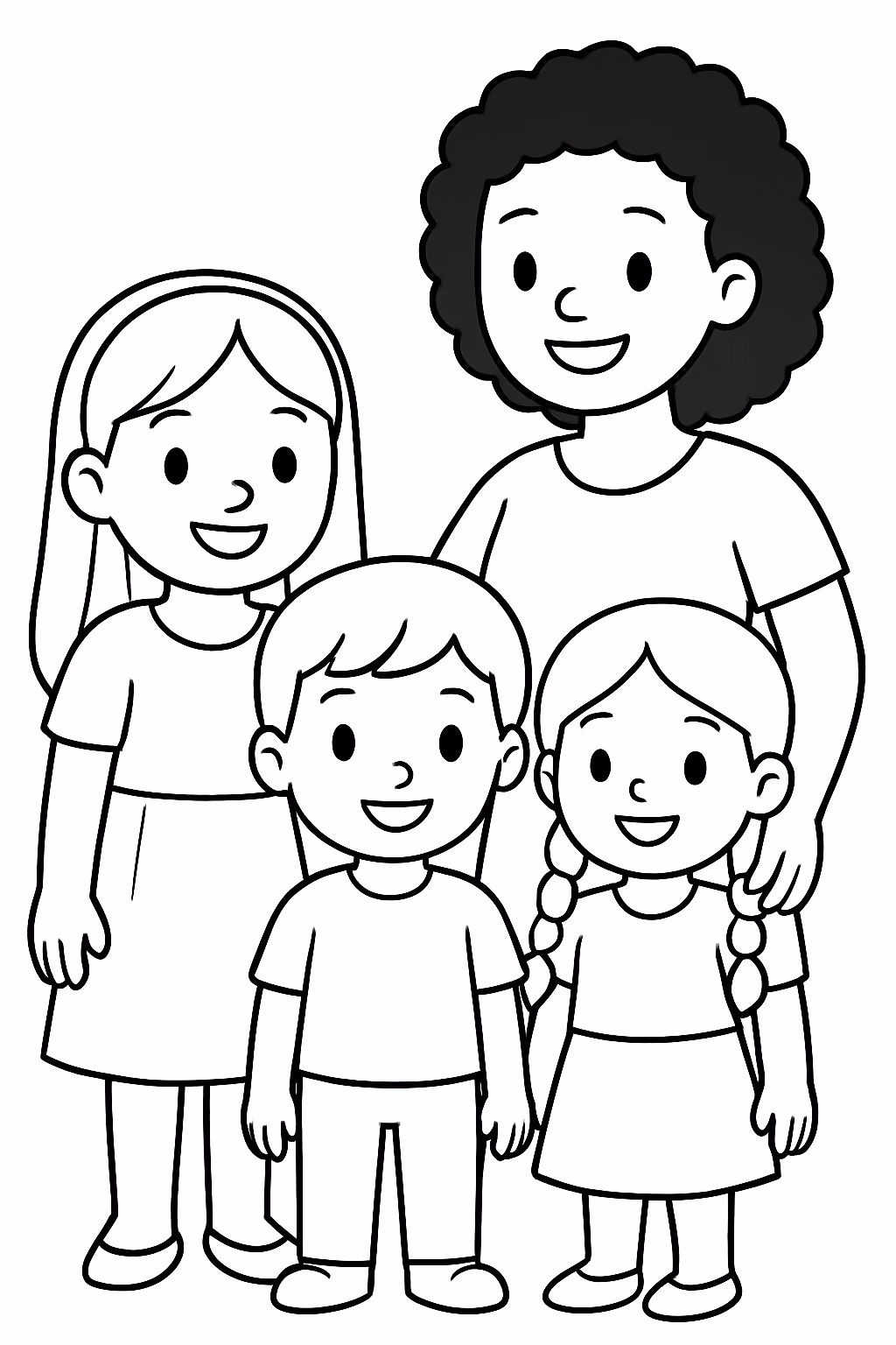 Meninas menino e uma mulher negra para colorir — desenho para imprimir