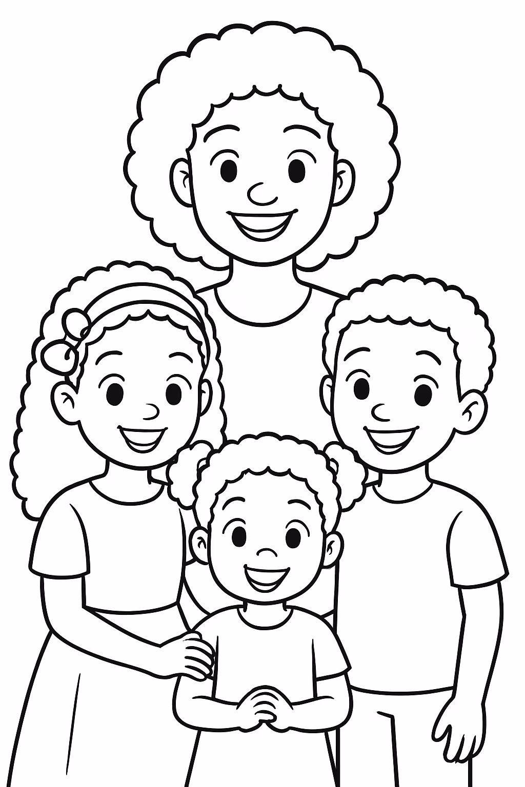 Meninas negras menino negro e uma mulher negra para colorir — desenho para imprimir