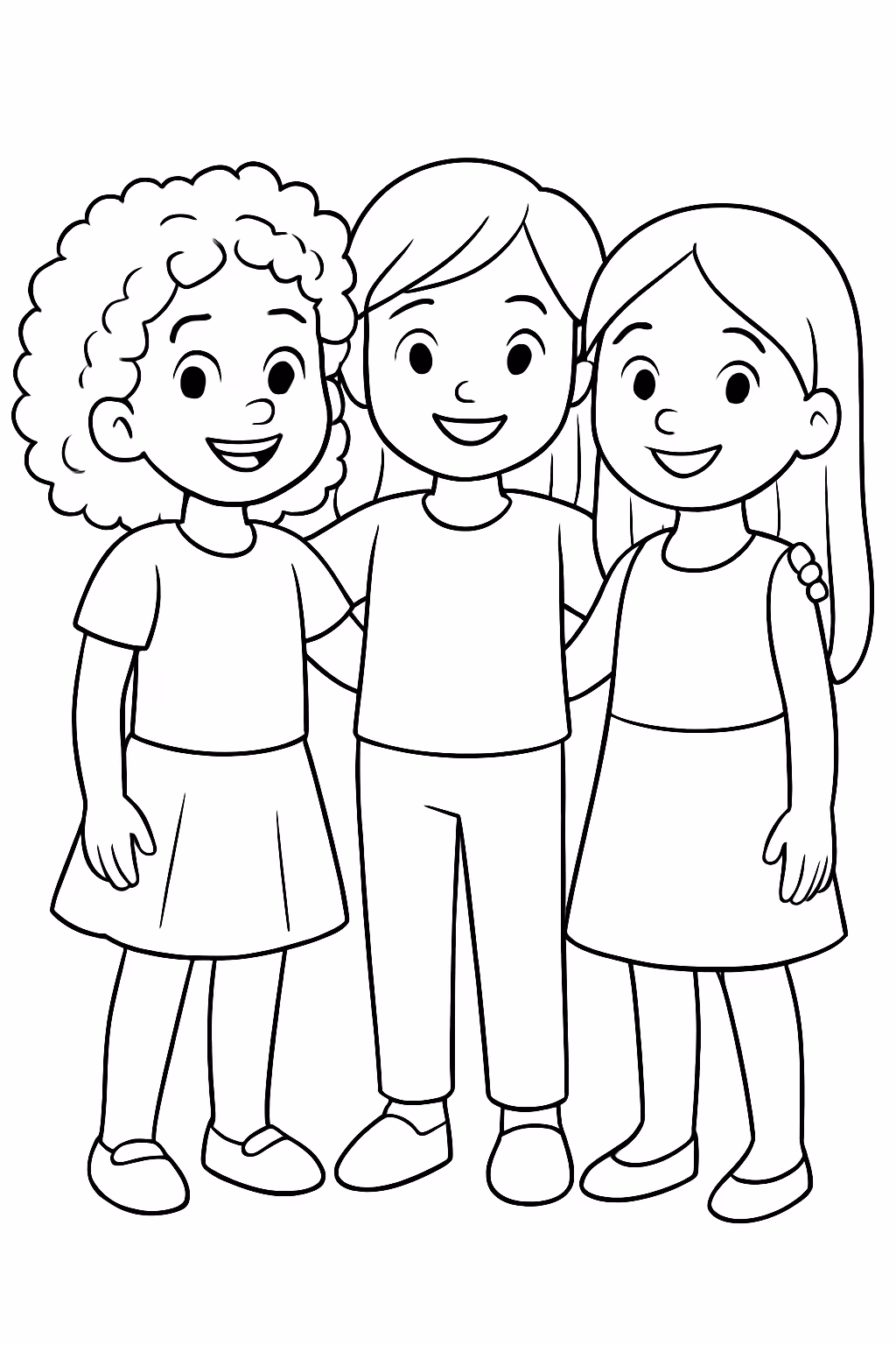 Meninas juntas a do lado esquerdo tem cabelo cacheado e para colorir — desenho para imprimir