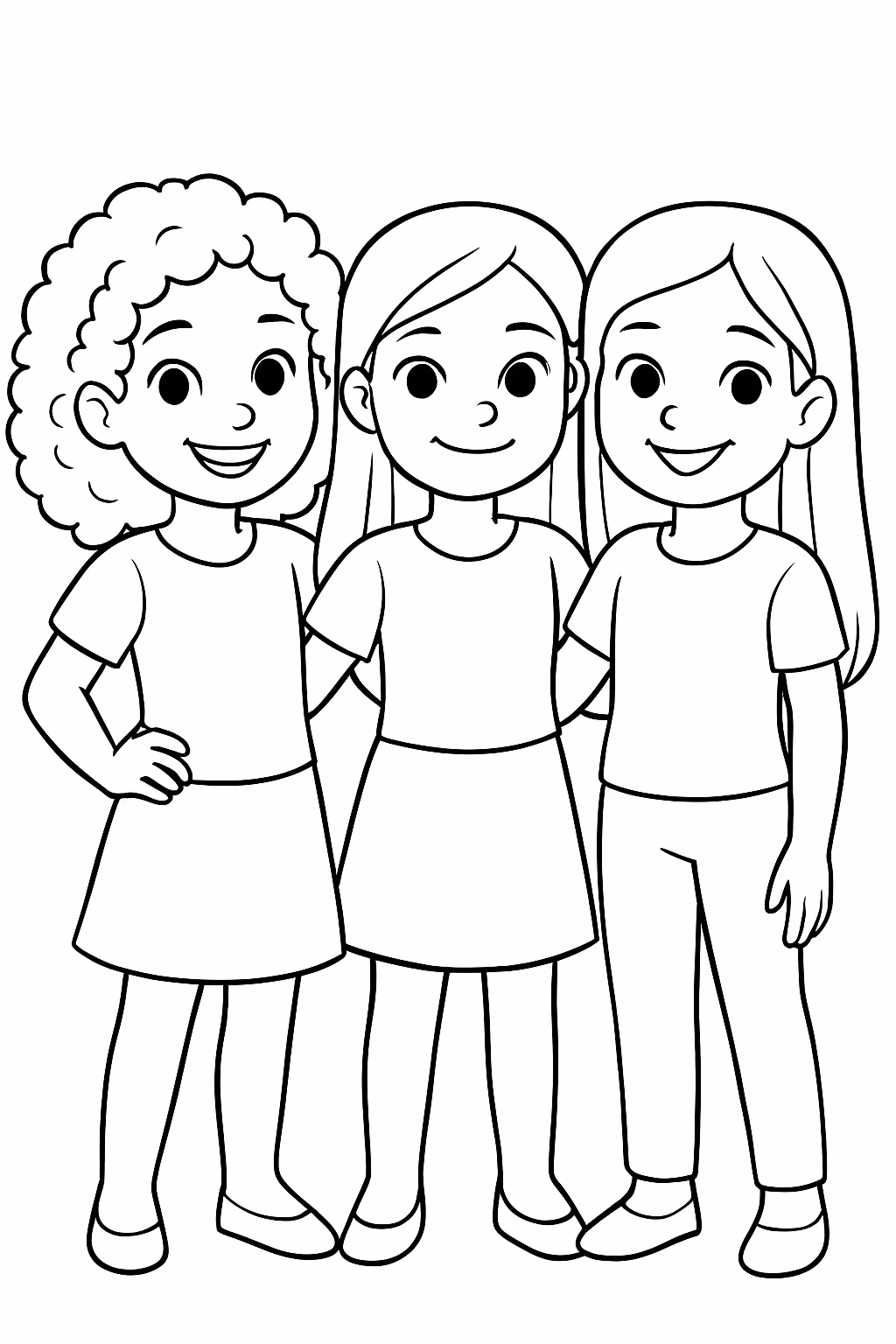 Meninas juntas a do lado esquerdo tem cabelo cacheado e para colorir — desenho para imprimir