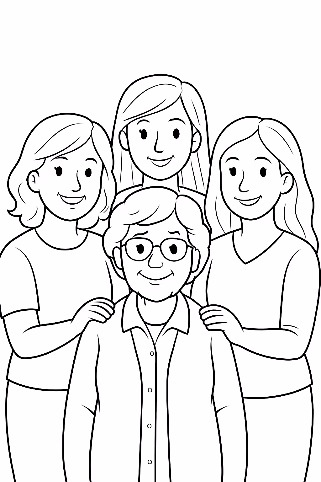 Irmas de anos e a mae de para colorir — desenho para imprimir